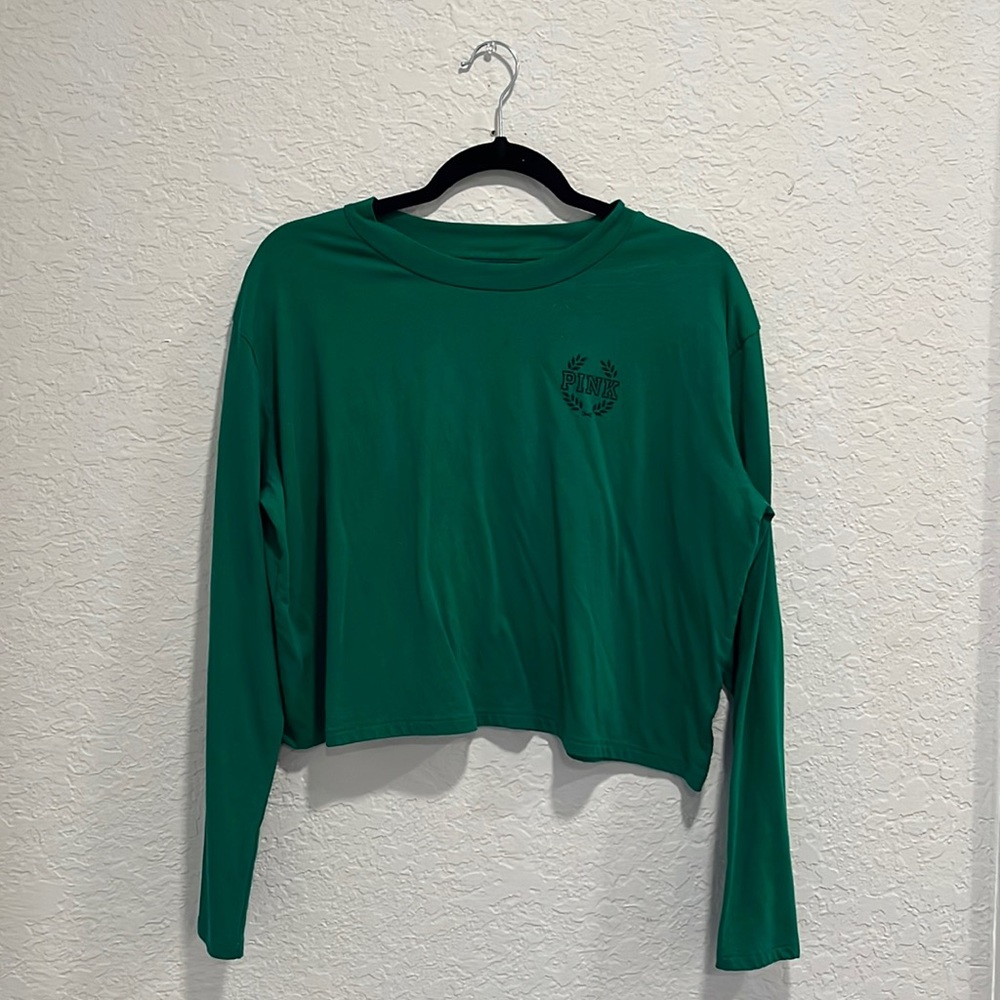 Pink Green crop top long sleeve